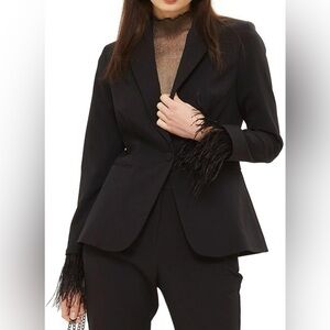 NWT Missguided Feather Trim Sleeve Black Blazer Size US 6